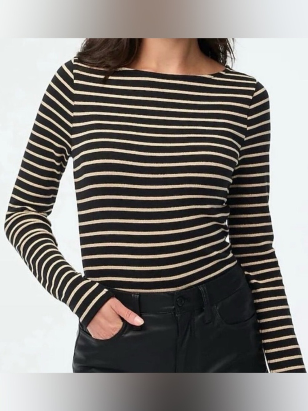 NWT J.Crew Factory Black & Gold Striped Long Sleeve Shirt Women’s L